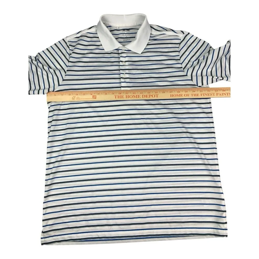 Adidas Golf Men's Polo Shirt PureMotion White Striped Moisture Wicking, Size L